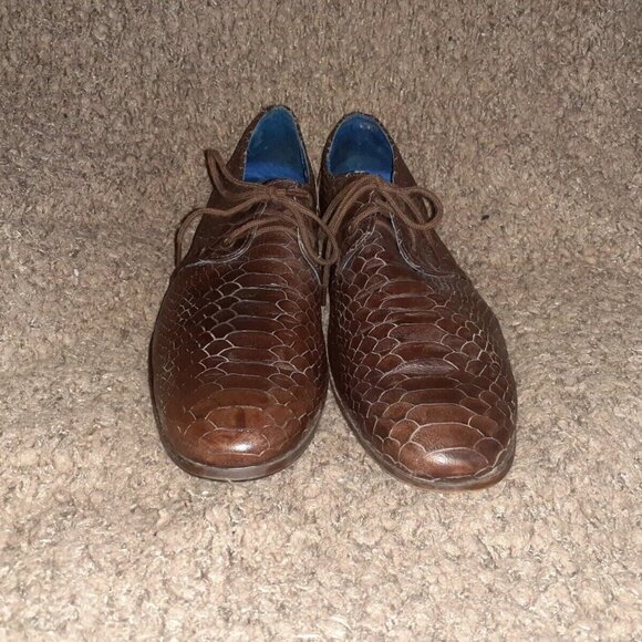 JOHN FLUEVOG-The Headliners-Gable Faux-Python Snakeskin Leather Derby-Sz 9-VG - Picture 3 of 8